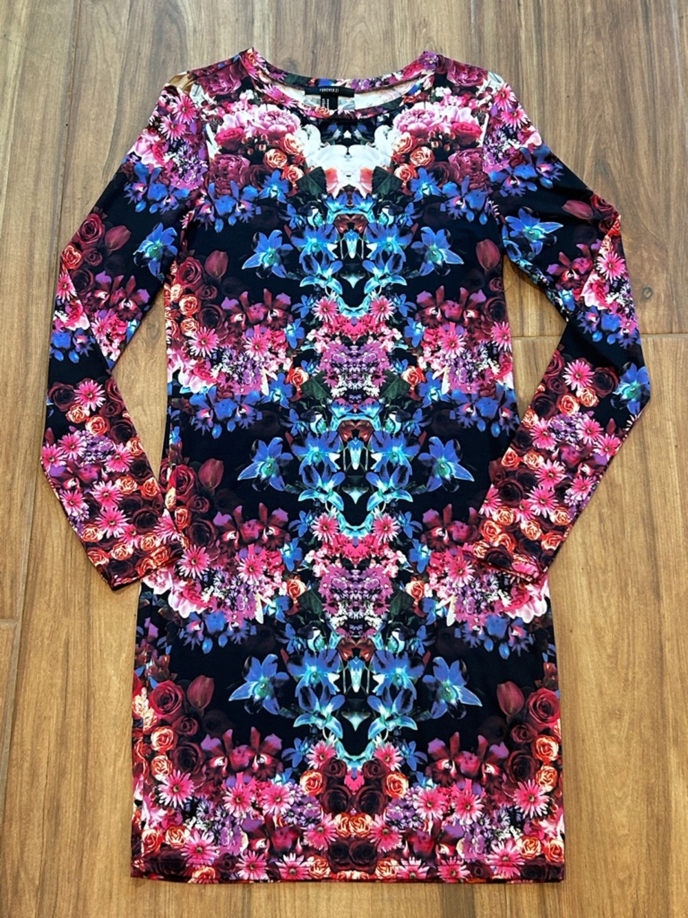 Forever 21 Medium Floral Bodycon Dress Long Sleeve Multicolor Mini Dress